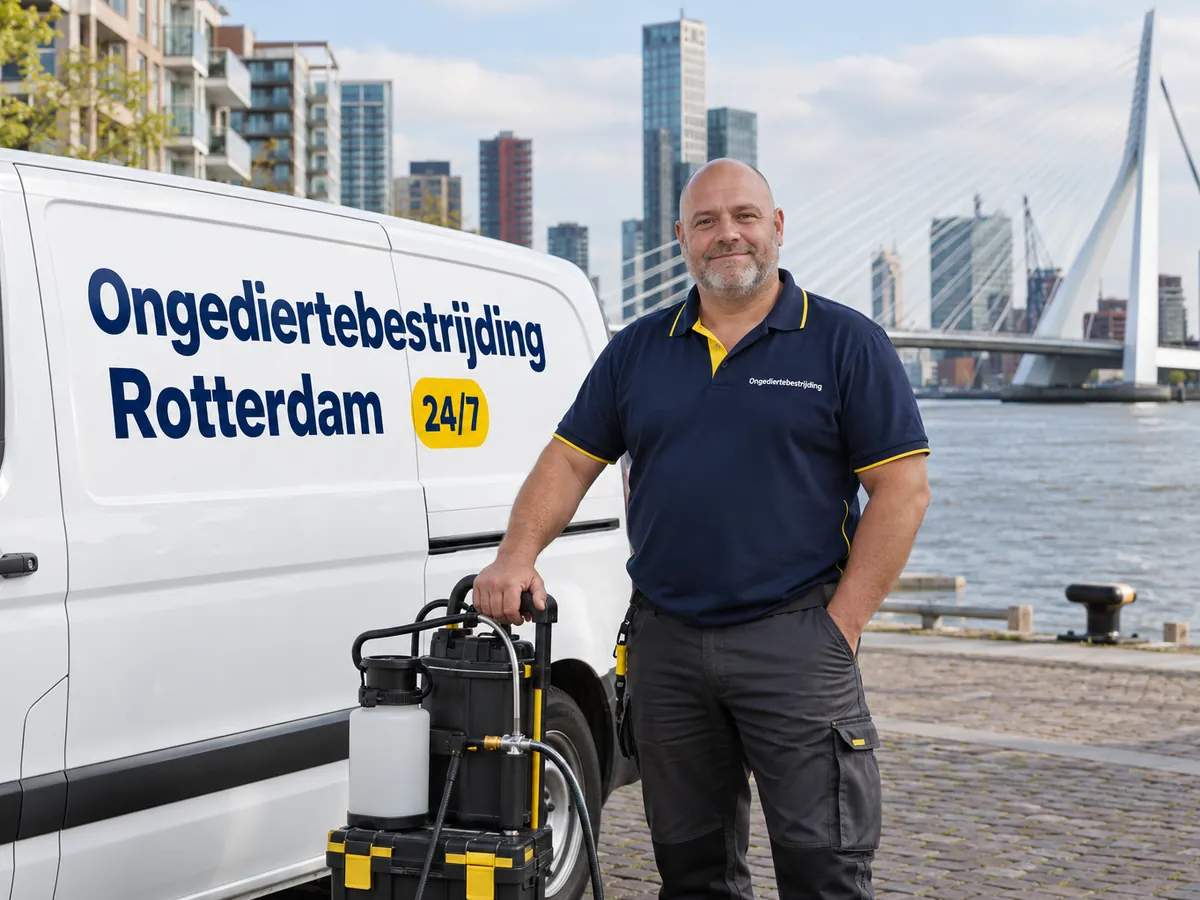 Ongediertebestrijding Rotterdam: bestrijder van Ongediertebestrijding Rotterdam bij de bedrijfsbus